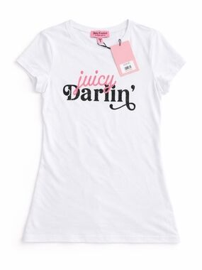 Juicy Couture White Tee with Pink & Black Juicy Darlin' Graphic